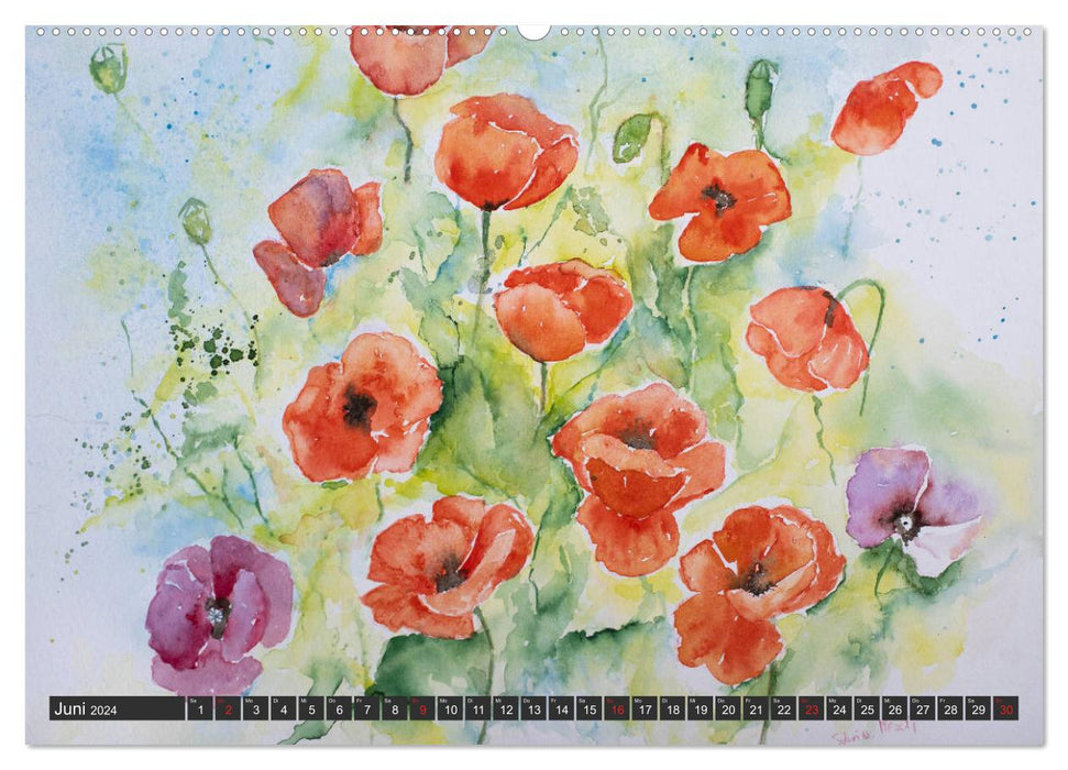 Images de fleurs à l'aquarelle (Calendrier mural CALVENDO Premium 2024) 