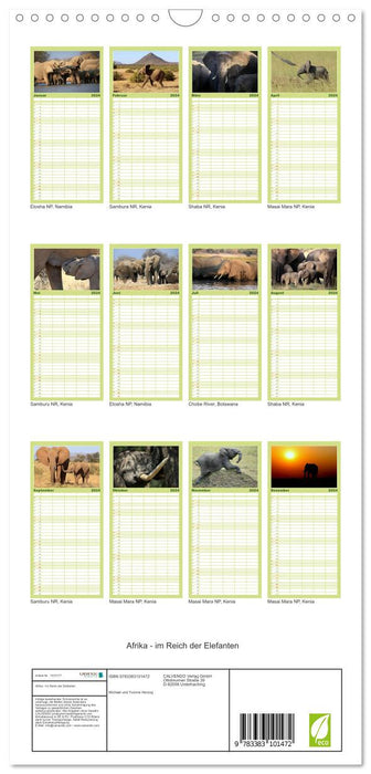Afrique - au royaume des éléphants (Agenda familial CALVENDO 2024) 