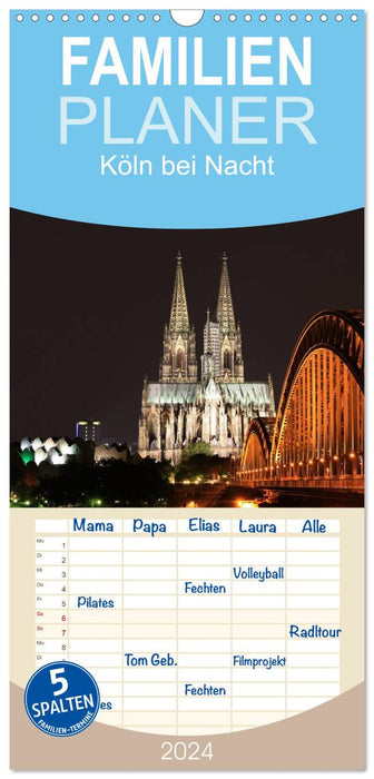 Köln bei Nacht (CALVENDO Familienplaner 2024)