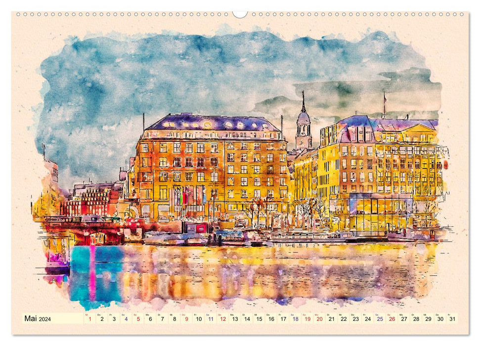 Hamburg - malerische Metropole (CALVENDO Premium Wandkalender 2024)