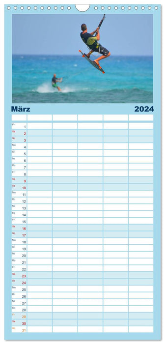 Kitesurfen - Wind und Wellen (CALVENDO Familienplaner 2024)