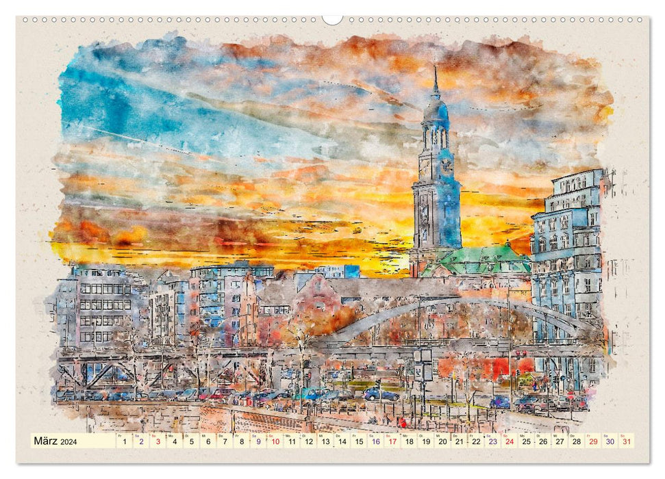 Hamburg - malerische Metropole (CALVENDO Wandkalender 2024)