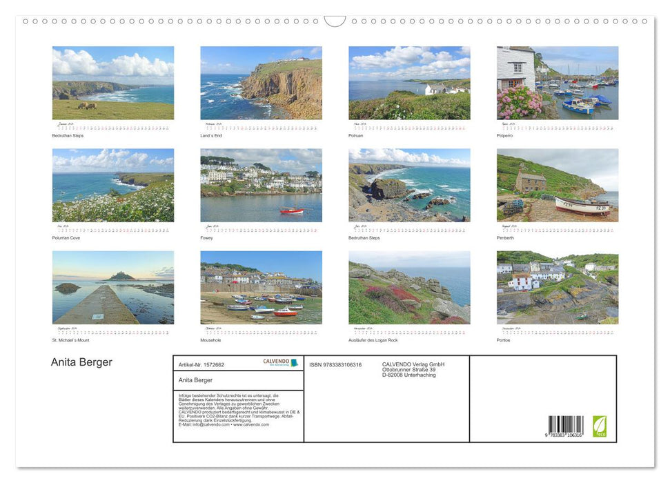 Cornwall. The picturesque southwest of England (CALVENDO wall calendar 2024) 