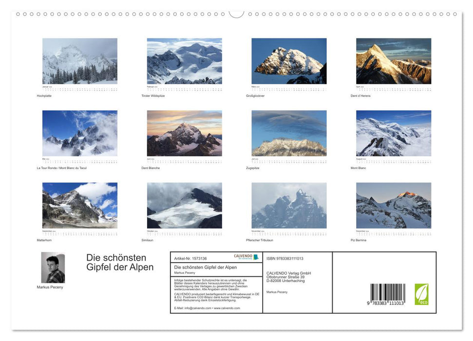 Die schönsten Gipfel der Alpen - Giganten aus Fels und Eis (CALVENDO Premium Wandkalender 2024)