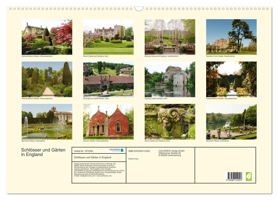 Schlösser und Gärten in England (CALVENDO Wandkalender 2024)
