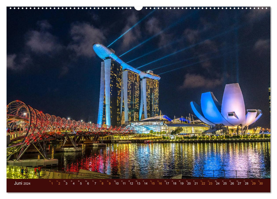 Nachtansichten Singapur City (CALVENDO Premium Wandkalender 2024)