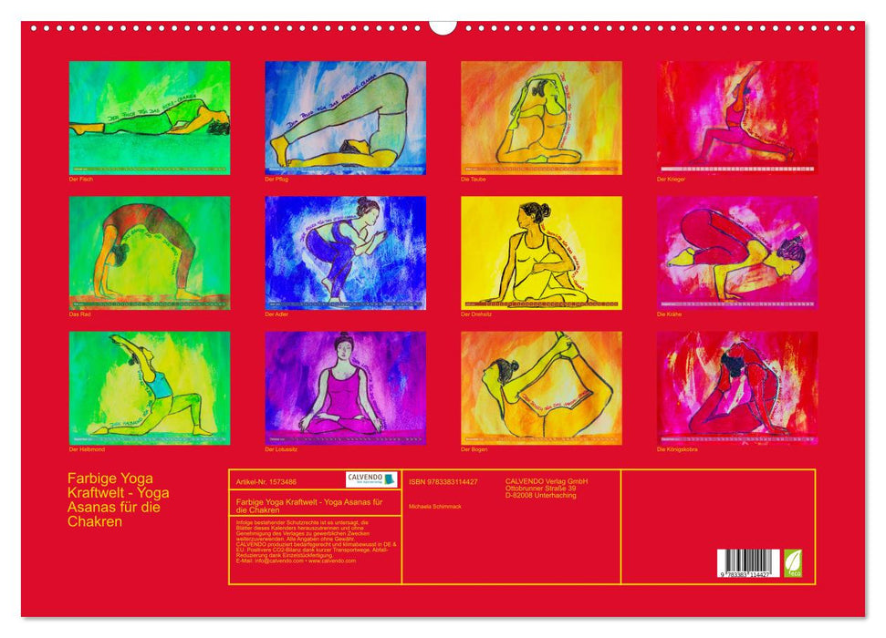 Farbige Yoga Kraftwelt - Yoga Asanas für die Chakren (CALVENDO Wandkalender 2024)