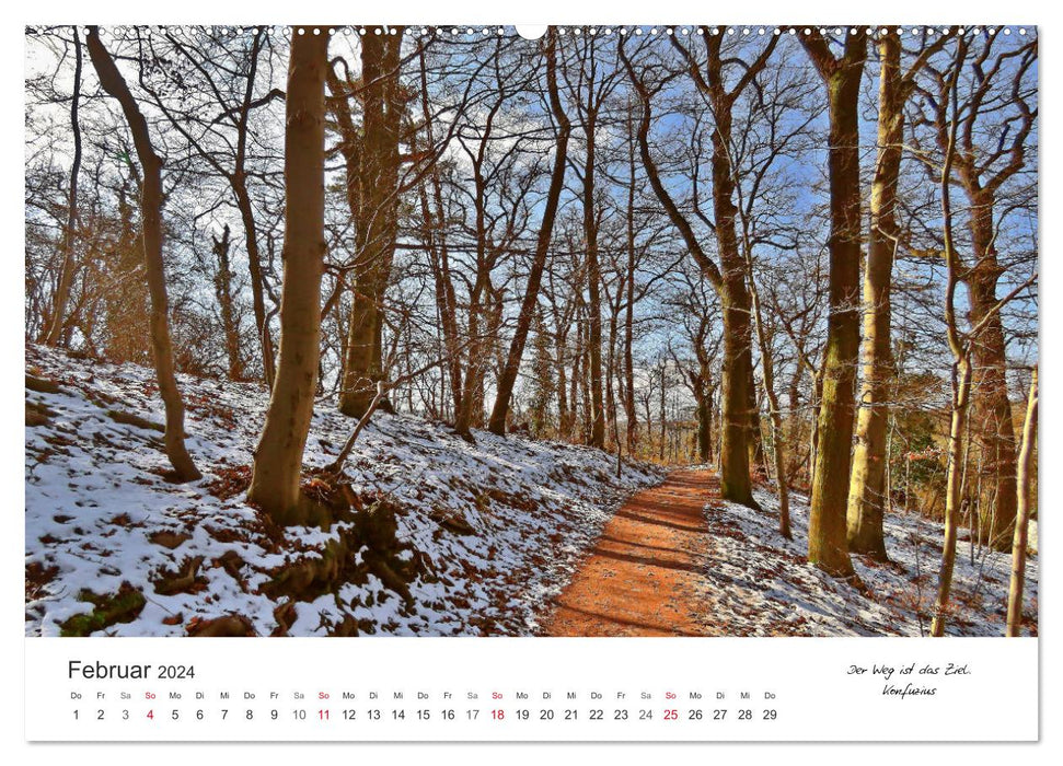 Chemins tout au long de l'année - des citations vous accompagnent sur des chemins romantiques et magnifiques (calendrier mural CALVENDO 2024) 