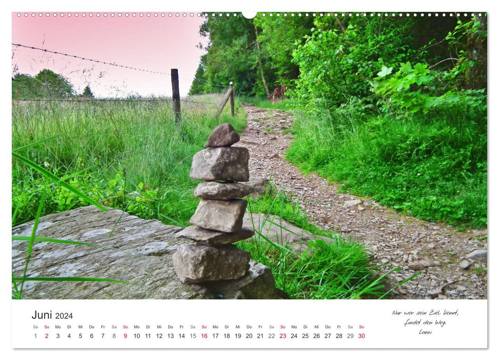 Chemins tout au long de l'année - des citations vous accompagnent sur des chemins romantiques et magnifiques (calendrier mural CALVENDO 2024) 