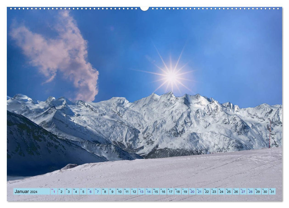 Idylle hivernale sur la route dans la vallée de Saas (Calendrier mural CALVENDO Premium 2024) 