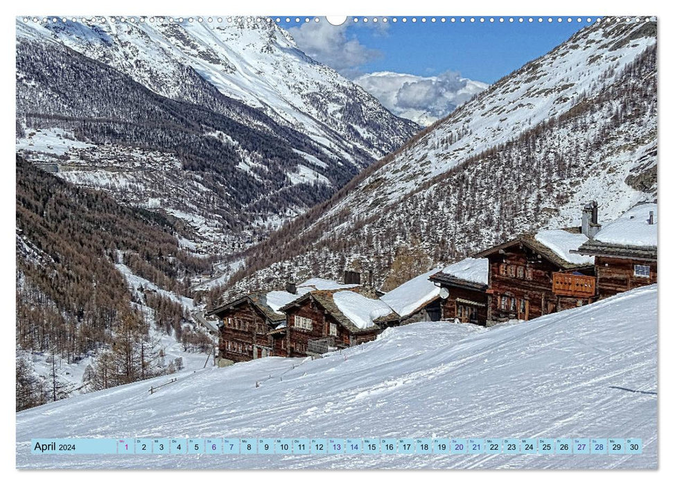 Idylle hivernale sur la route dans la vallée de Saas (Calendrier mural CALVENDO Premium 2024) 