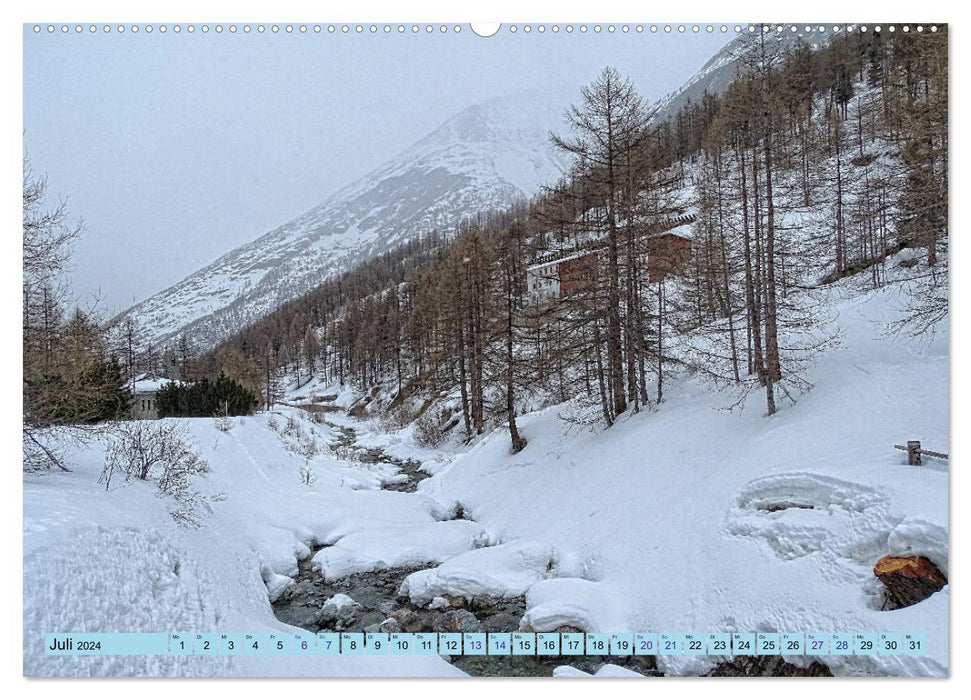 Idylle hivernale sur la route dans la vallée de Saas (Calendrier mural CALVENDO Premium 2024) 