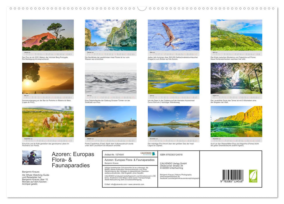 Azoren: Europas Flora- und Faunaparadies (CALVENDO Premium Wandkalender 2024)