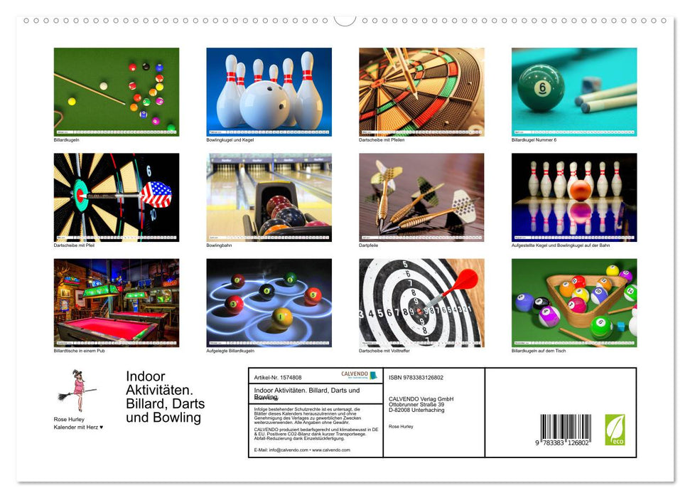 Indoor activities. Billiards, darts and bowling. Impressions (CALVENDO Premium Wall Calendar 2024) 