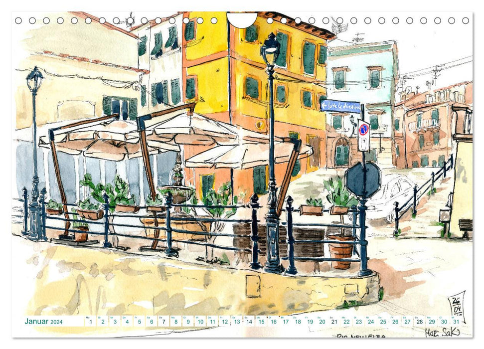 Tuscany Island of Elba - Watercolor Sketches (CALVENDO Wall Calendar 2024) 