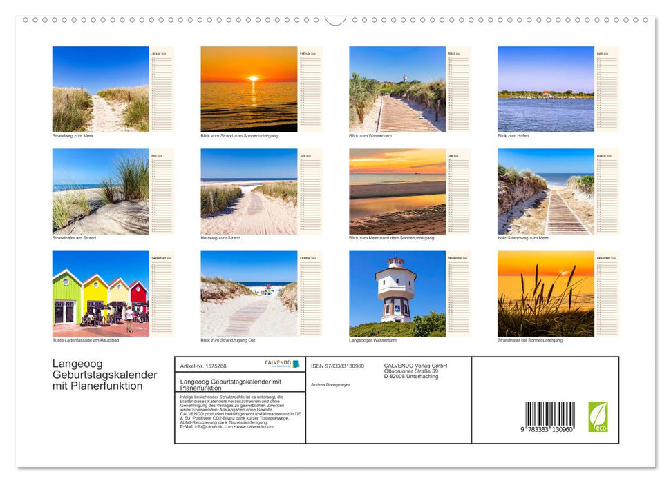 Langeoog birthday calendar (CALVENDO Premium wall calendar 2024) 