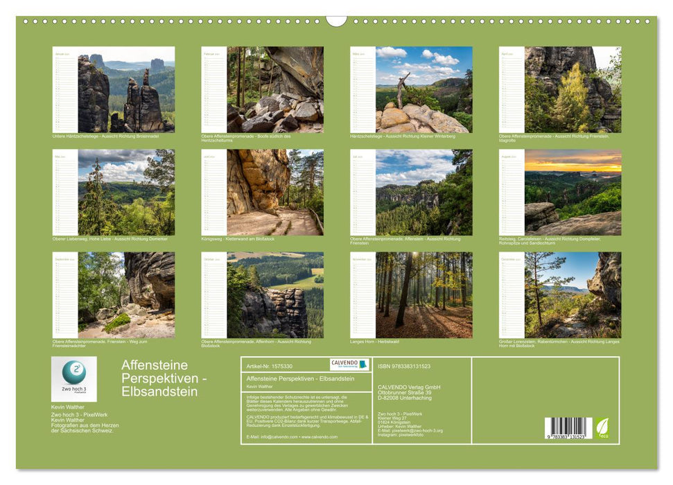 Affensteine ​​Perspectives - Elbe Sandstone (CALVENDO Wall Calendar 2024) 