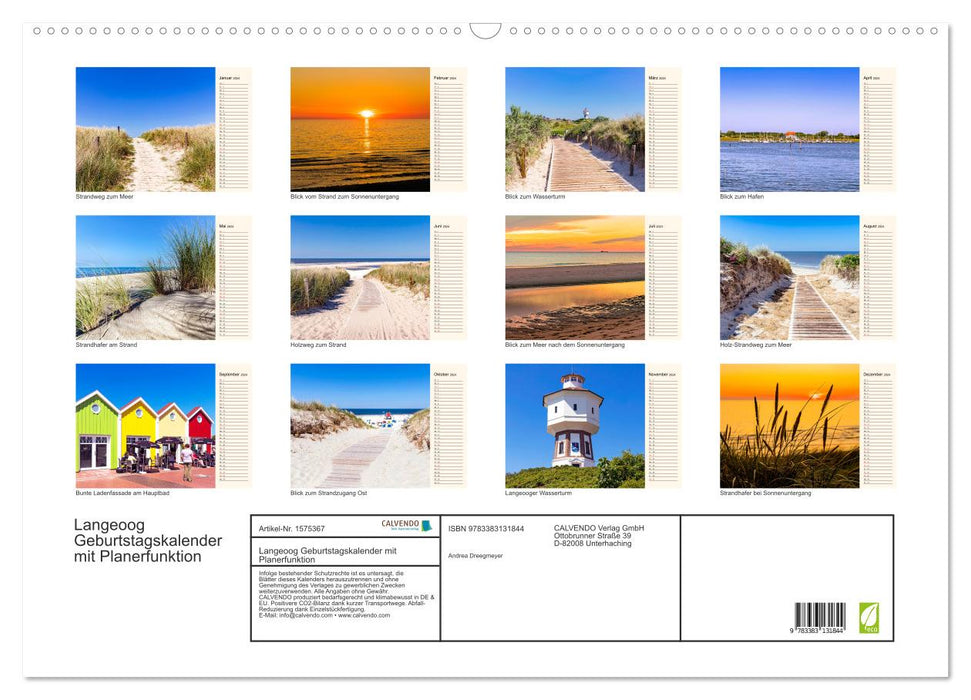 Langeoog birthday calendar (CALVENDO wall calendar 2024) 