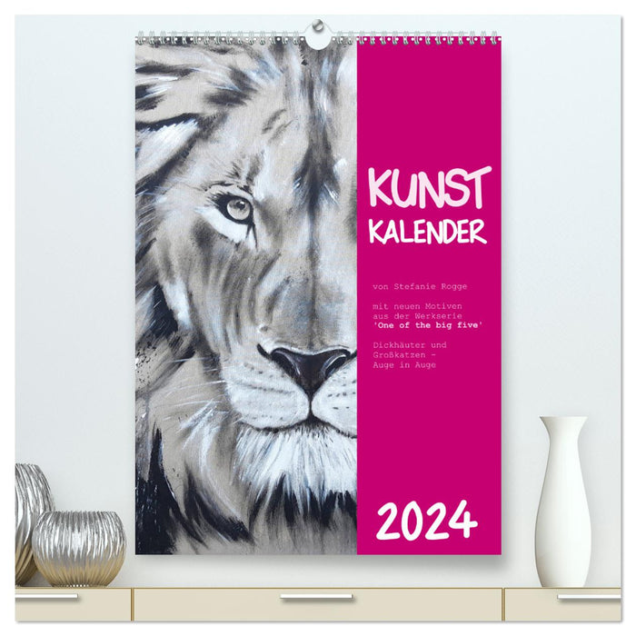 Kunstkalender Dickhäuter und Großkatzen - Auge in Auge (CALVENDO Premium Wandkalender 2024)