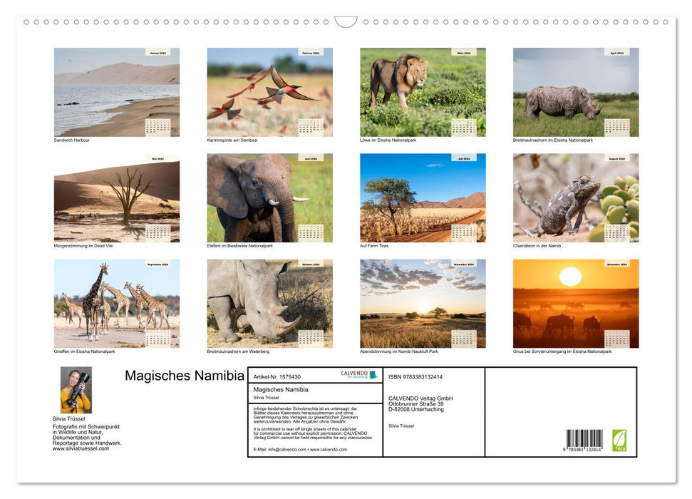 Namibie magique - animaux et paysages (calendrier mural CALVENDO 2024) 