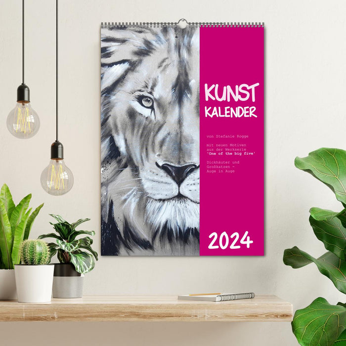 Kunstkalender Dickhäuter und Großkatzen - Auge in Auge (CALVENDO Wandkalender 2024)