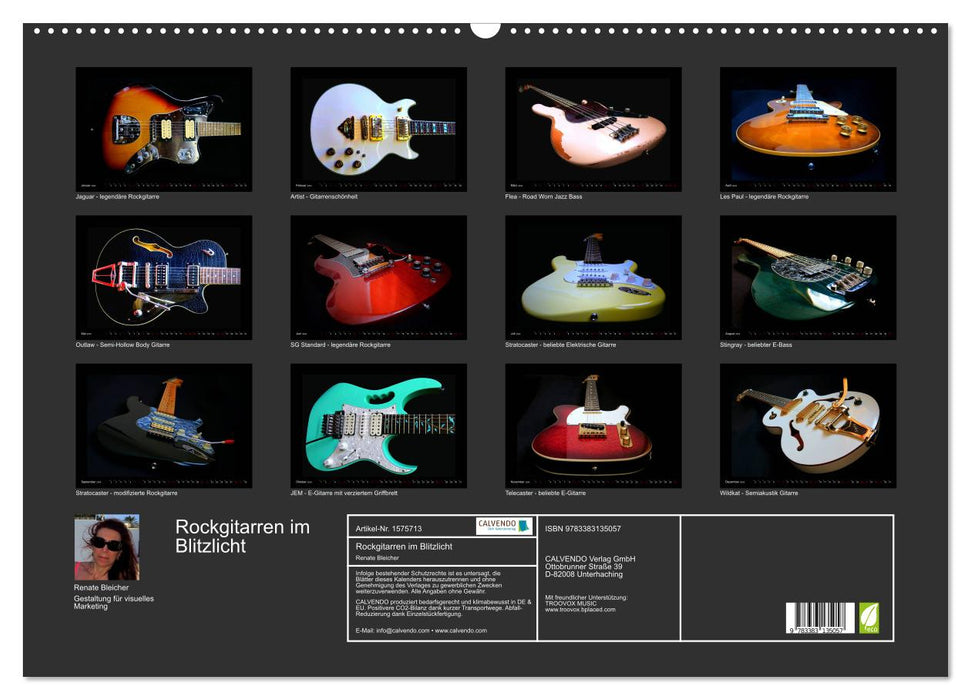 Guitares rock en lampe de poche (calendrier mural CALVENDO 2024) 