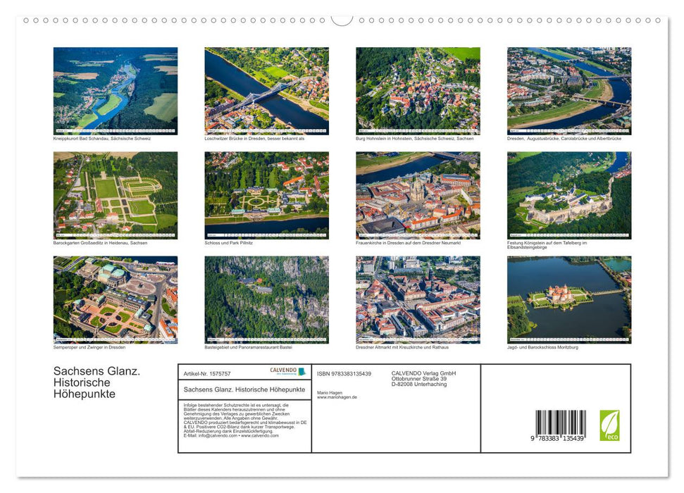 Sachsens Glanz - historische Höhepunkte aus der Vogelperspektive (CALVENDO Premium Wandkalender 2024)