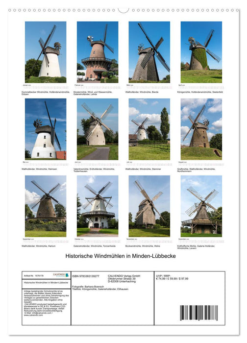 Historical windmills in Minden-Lübbecke (CALVENDO Premium Wall Calendar 2024) 