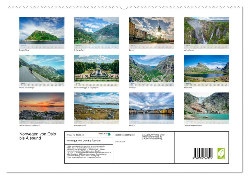 Norwegen von Oslo bis Ålesund (CALVENDO Premium Wandkalender 2024)