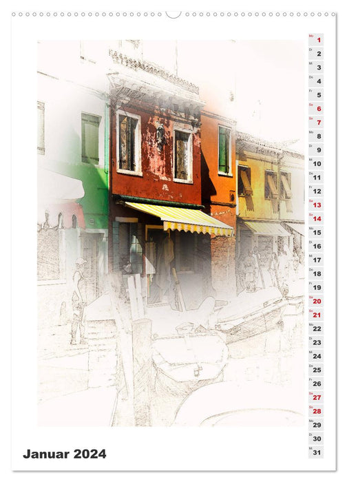 Mein Burano - Skizzen (CALVENDO Premium Wandkalender 2024)