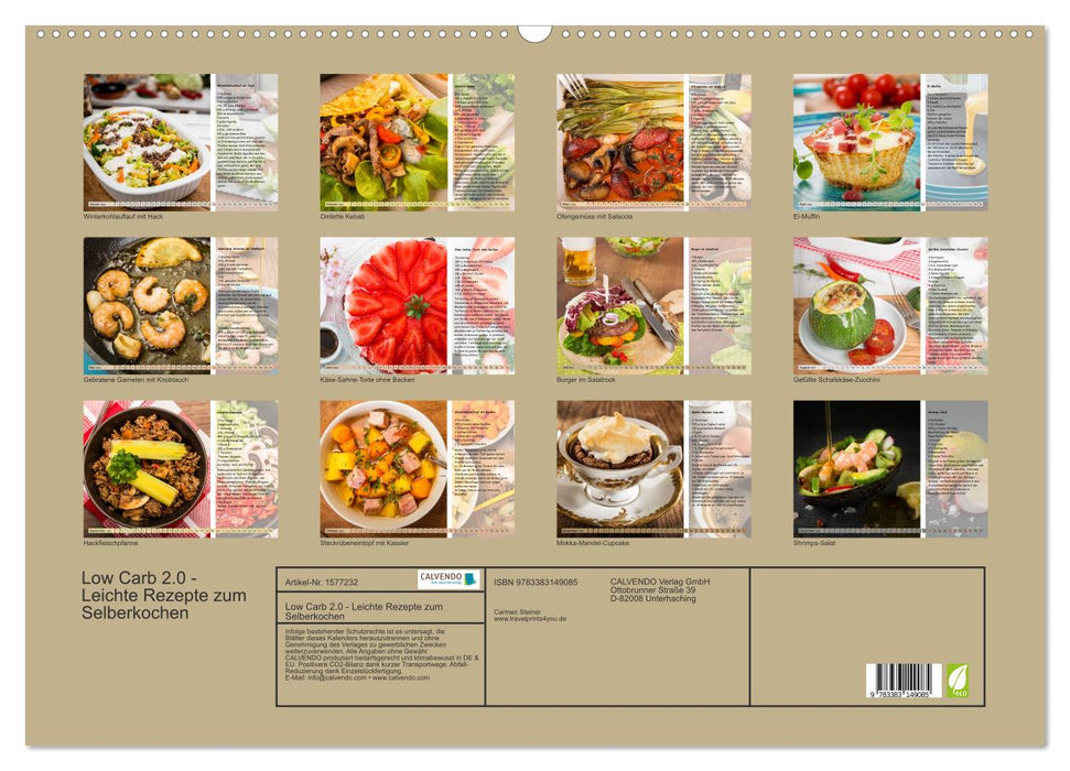 Low Carb 2.0 - Easy recipes to cook yourself (CALVENDO wall calendar 2024) 