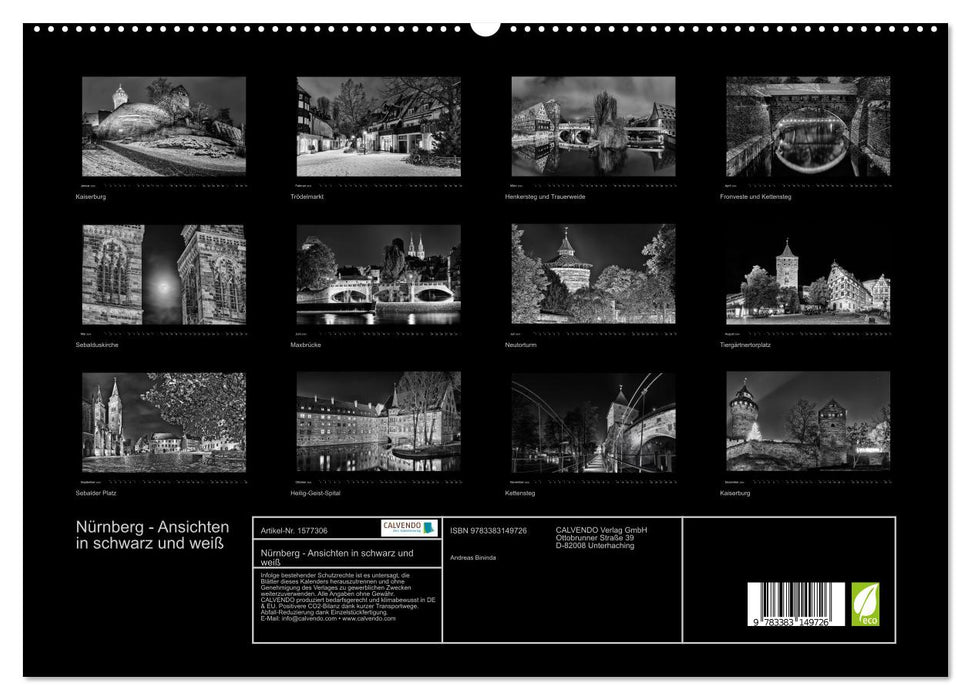 Nuremberg - views in black and white (CALVENDO Premium Wall Calendar 2024) 