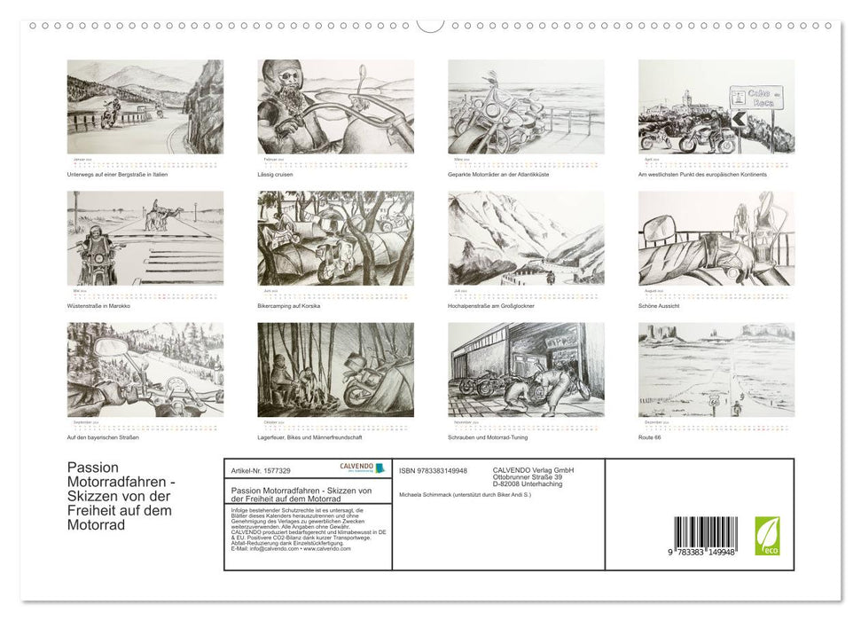 Passion Motorradfahren - Skizzen von der Freiheit auf dem Motorrad (CALVENDO Premium Wandkalender 2024)
