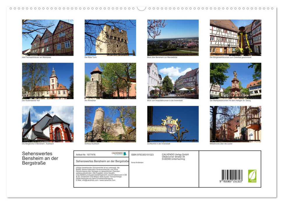 Sehenswertes Bensheim an der Bergstraße (CALVENDO Premium Wandkalender 2024)