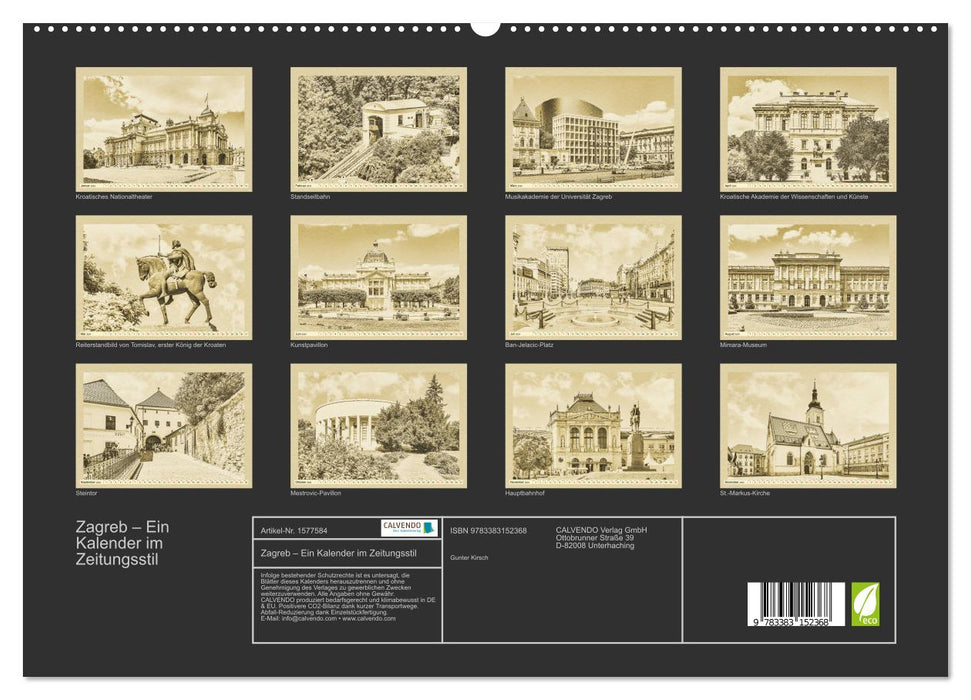 Zagreb - A calendar in newspaper style (CALVENDO Premium Wall Calendar 2024) 