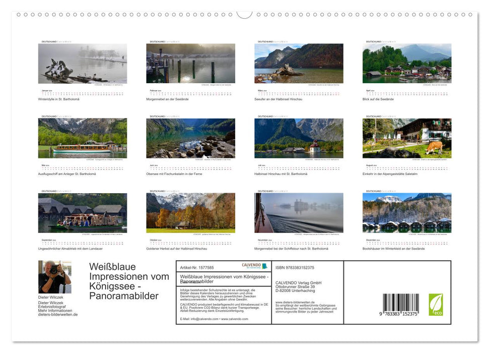 White-blue impressions of KÖNIGSSEE panoramic pictures (CALVENDO Premium Wall Calendar 2024) 