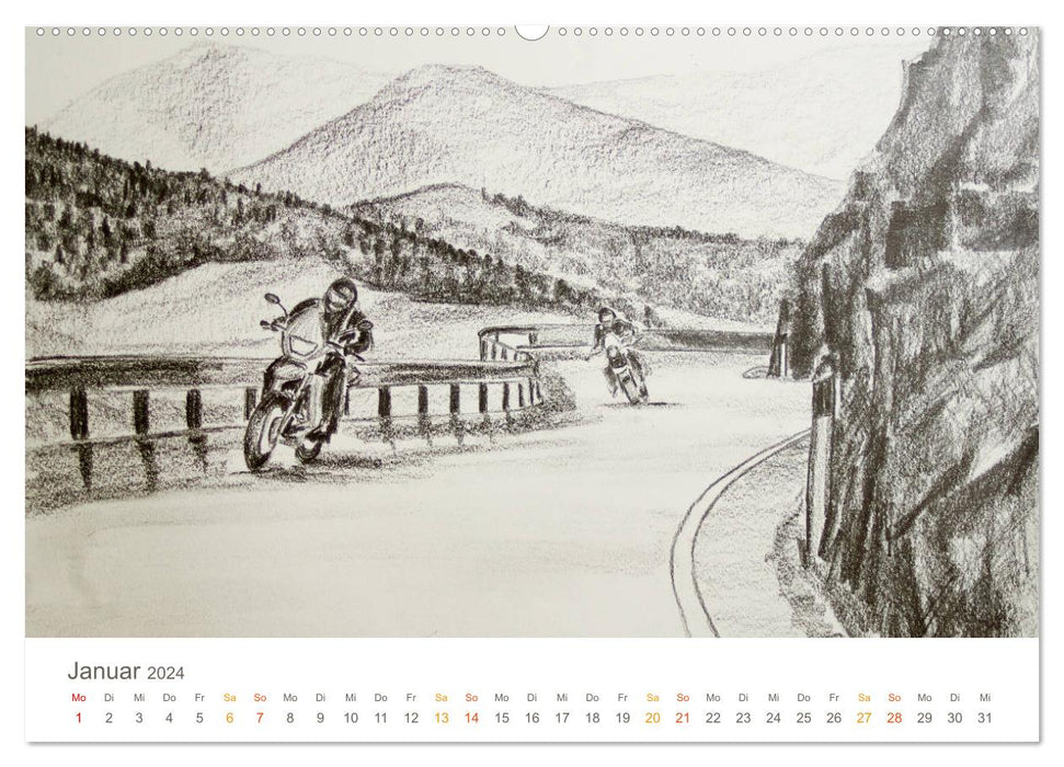 Passion moto - croquis de liberté à moto (calendrier mural CALVENDO 2024) 