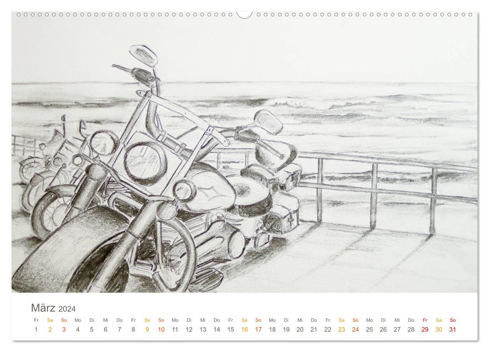 Passion Motorradfahren - Skizzen von der Freiheit auf dem Motorrad (CALVENDO Wandkalender 2024)