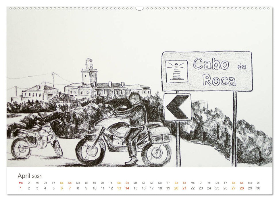 Passion moto - croquis de liberté à moto (calendrier mural CALVENDO 2024) 