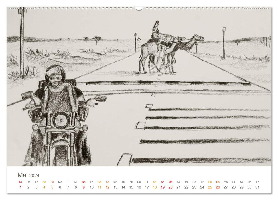 Passion Motorradfahren - Skizzen von der Freiheit auf dem Motorrad (CALVENDO Wandkalender 2024)