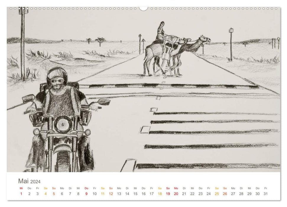 Passion moto - croquis de liberté à moto (calendrier mural CALVENDO 2024) 