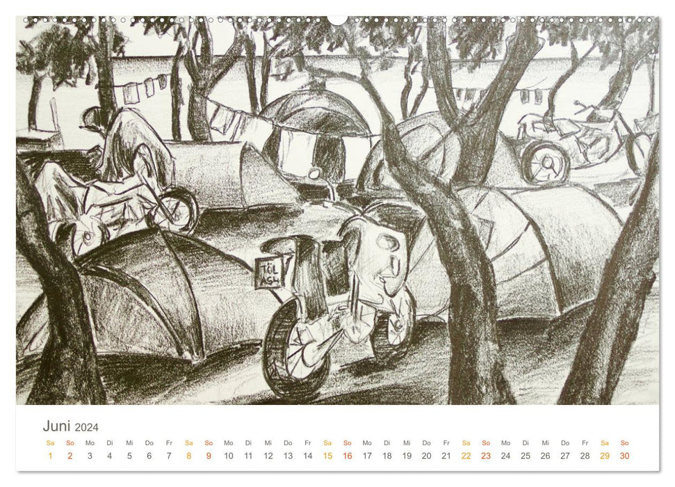 Passion moto - croquis de liberté à moto (calendrier mural CALVENDO 2024) 