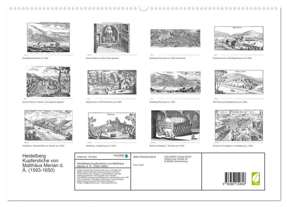 Heidelberg – Kupferstiche von Matthäus Merian d. Ä. (1593-1650) (CALVENDO Premium Wandkalender 2024)