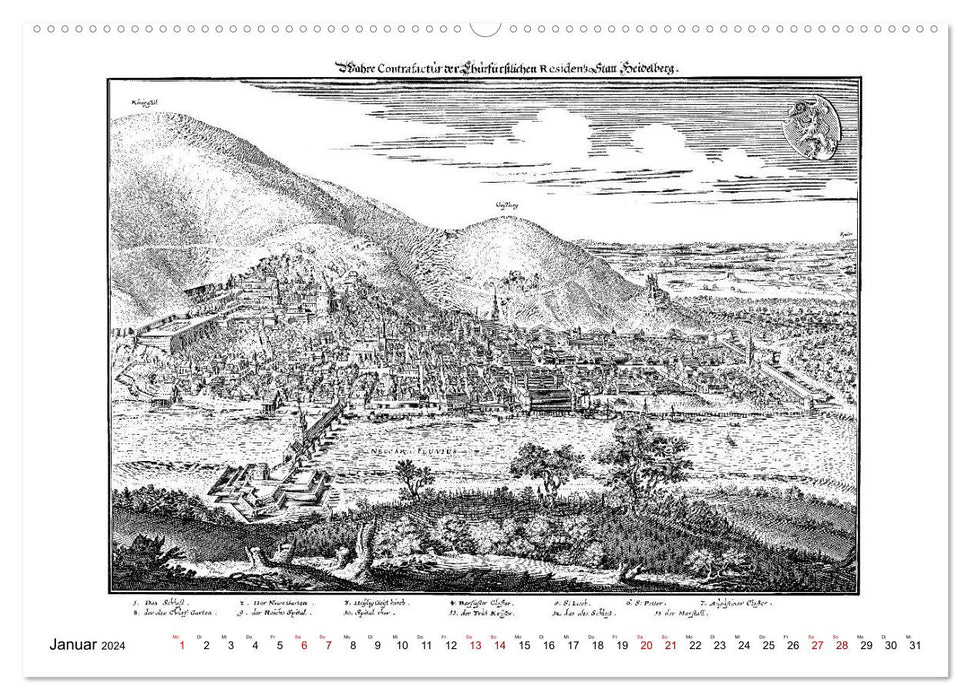 Heidelberg – Kupferstiche von Matthäus Merian d. Ä. (1593-1650) (CALVENDO Premium Wandkalender 2024)