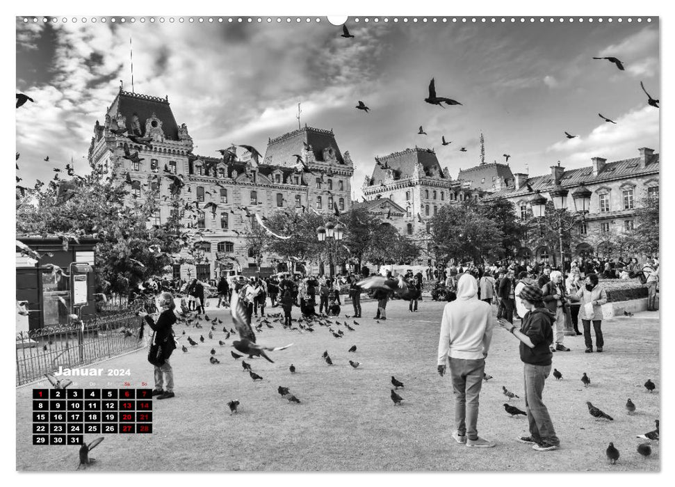 Paris-Impressionen in Schwarz-Weiß (CALVENDO Premium Wandkalender 2024)