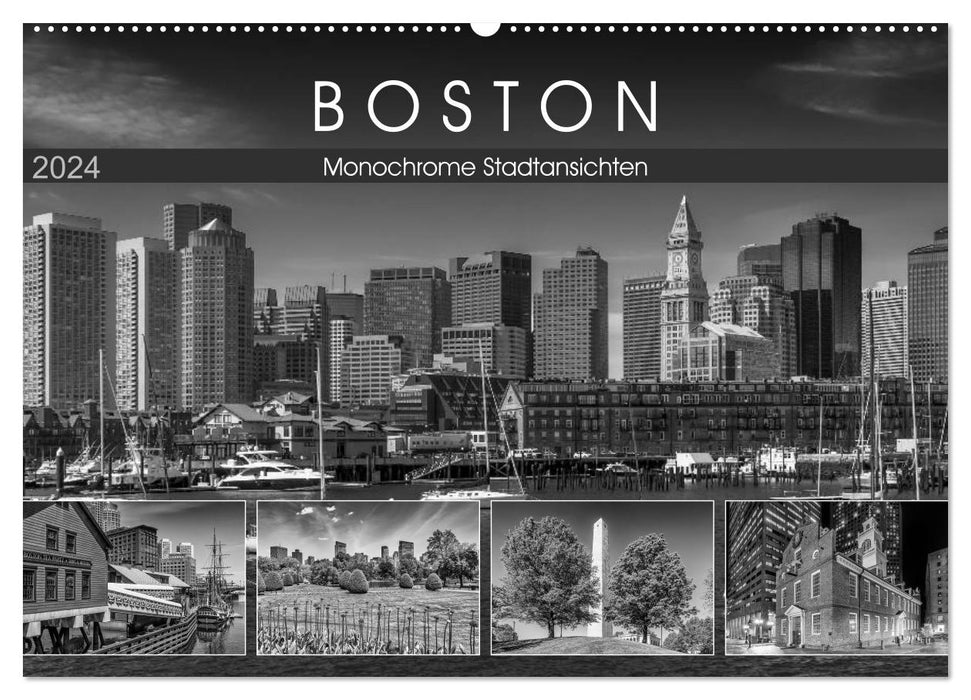 BOSTON Monochrome Stadtansichten (CALVENDO Wandkalender 2024)