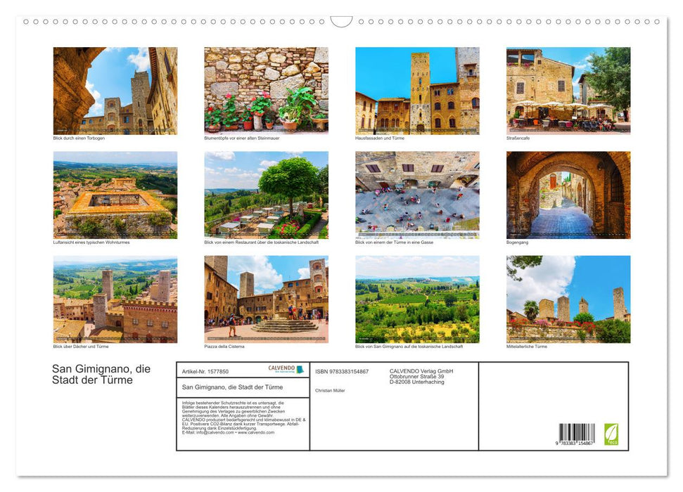 San Gimignano, la ville des tours (Calendrier mural CALVENDO 2024) 