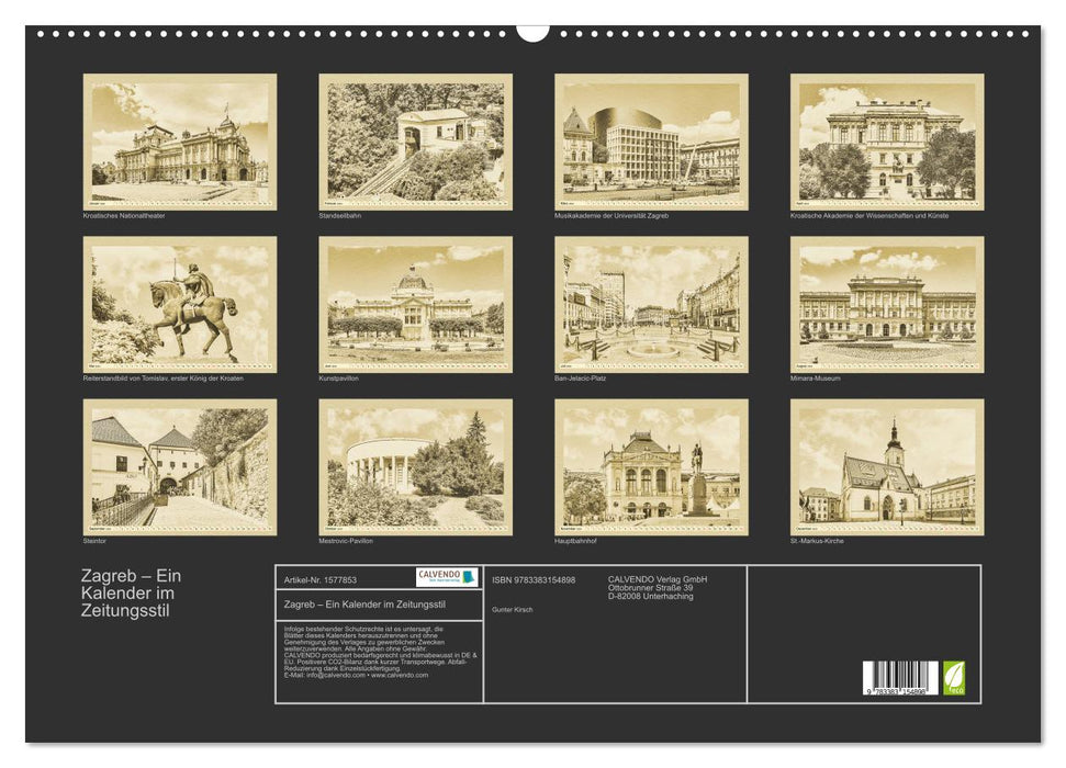 Zagreb - Un calendrier en style journal (calendrier mural CALVENDO 2024)