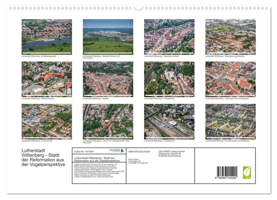 Lutherstadt Wittenberg - Stadt der Reformation aus der Vogelperspektive (CALVENDO Premium Wandkalender 2024)