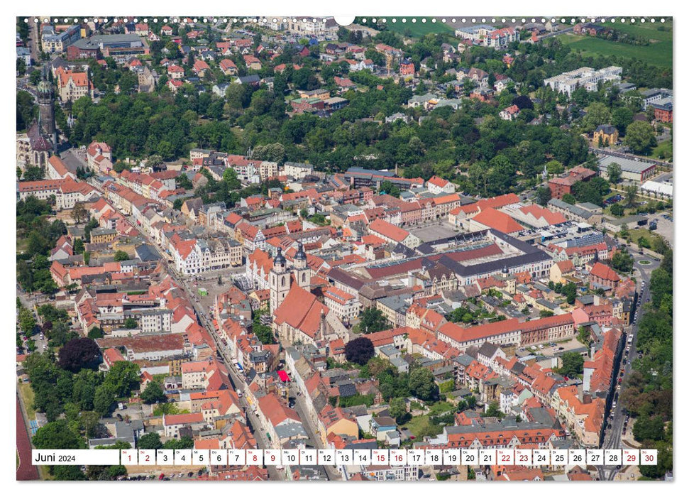 Lutherstadt Wittenberg - Stadt der Reformation aus der Vogelperspektive (CALVENDO Premium Wandkalender 2024)